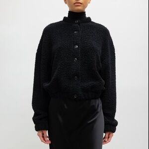 LESET Charcoal Mica Collarless Blouson Button-Up Jacket Cardigan